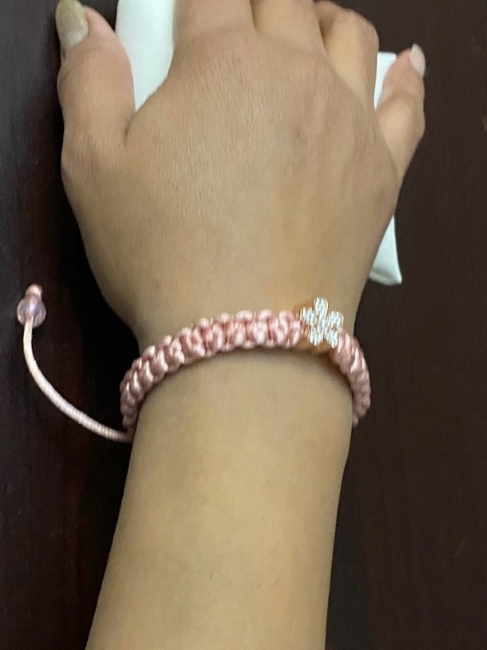 Chic Pink Macrame knotted Bracelet with Crystal Charm